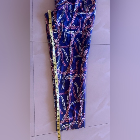J. Crew Collection 100% Silk Dress Pants Coral Navy Floral Abstract Print Sz 2 - Picture 5 of 15